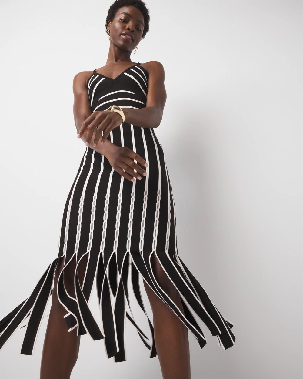 Halter Sweater Dress with Fringe | White House Black Market